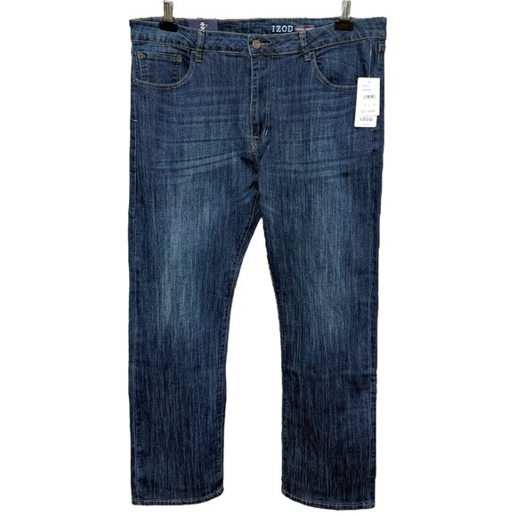 IZOD Mens Jeans 40x32 Relaxed Fit Comfort Stretch Blue Straight Leg NWT - Picture 1 of 11
